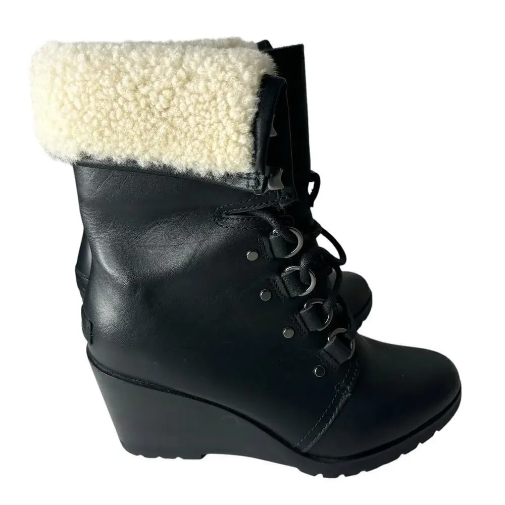 Sorel After Hours Lace-Up Faux Shearling Boots Black Size 9